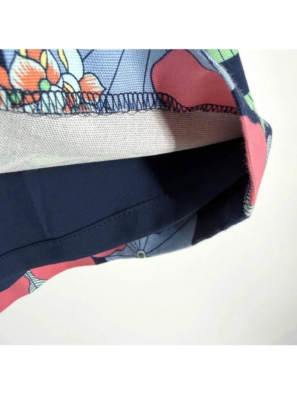 Talbots Pencil Skirt Womens Size 16 Navy Pink Tropical Floral Stretch Cotton